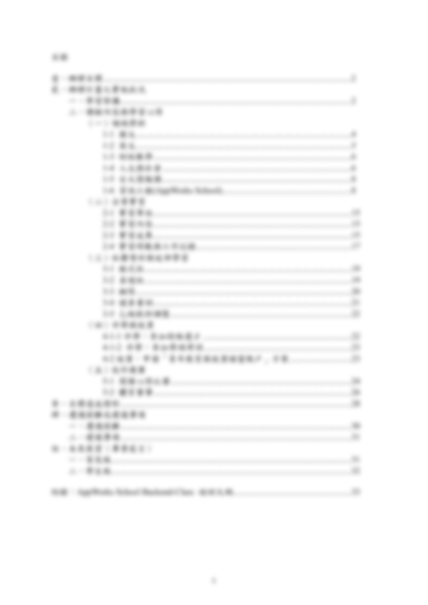 學習成果報告書的目錄頁:從辦理目標、課程內容與學習心得、企業實習、升學與就業到未來展望的完整章節架構。