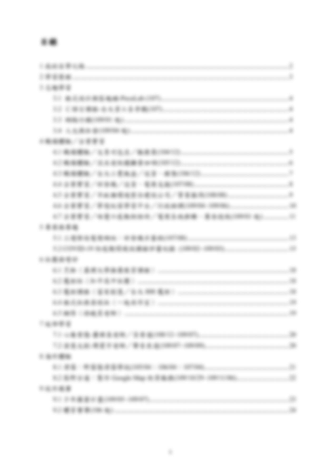 特殊選才補充資料的目錄頁:從自學之路、學習歷程、志趣學習、職場體驗到校外競賽的九章結構。